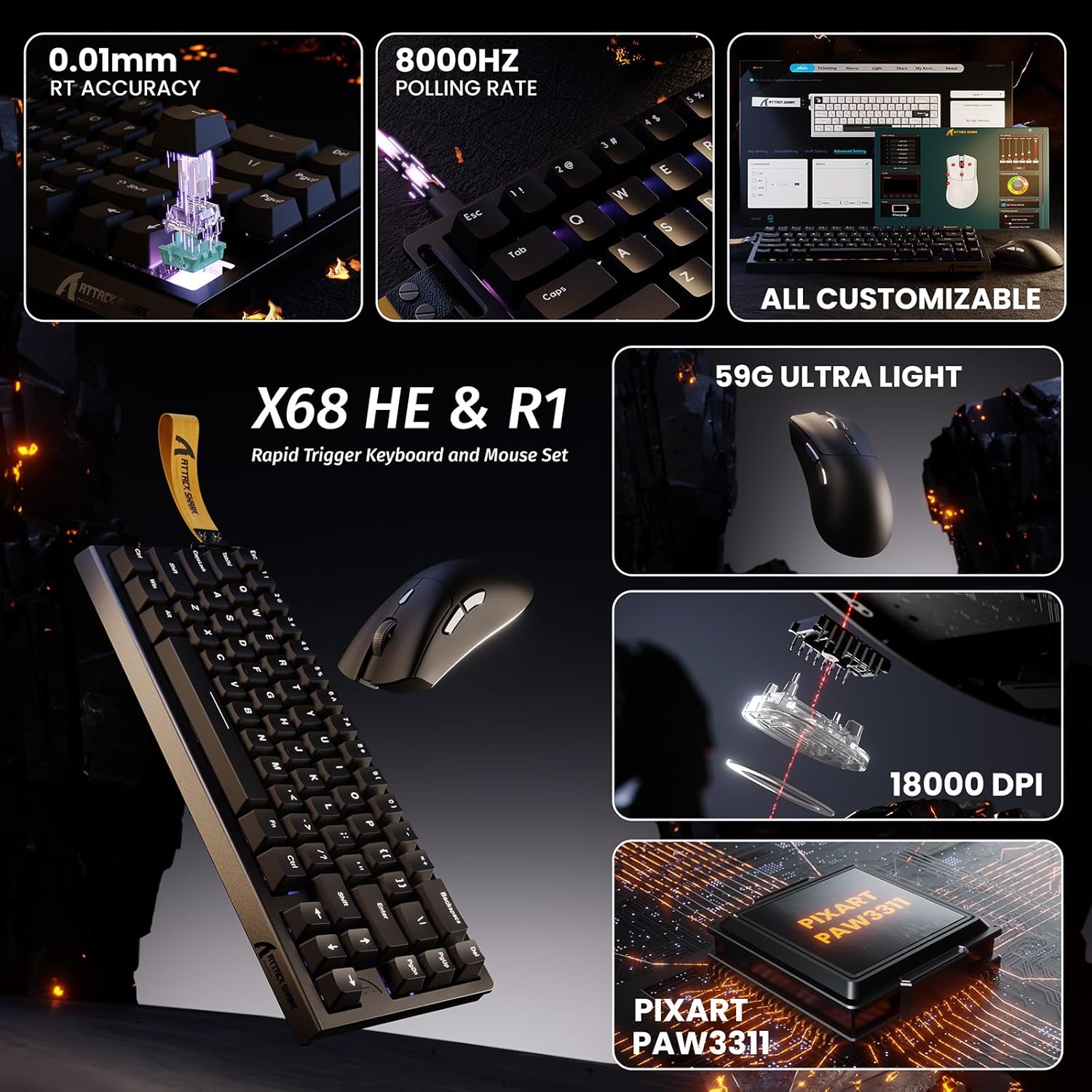 ATTACK SHARK X68 HE Magnetic K - Gaming Accessories Uk 评论和价格